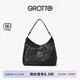 GROTTO個樂經(jīng)典黑石hobo包大小號植鞣綿羊皮腋下單肩斜挎軟包禮物 經(jīng)典黑 銀標L