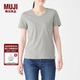 無(wú)印良品 MUJI 女式 印度棉天竺編織 V領(lǐng)短袖T恤 W9SB144 淺灰色 S