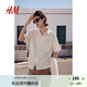 H&M男裝古巴領(lǐng)襯衫2025夏季新款潮流通勤亞麻混紡短袖襯衣1256946 米色/白色條紋 M 175/100
