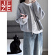 JEZE灰色短款毛衣外套女裝秋冬2024新款寬松加厚拉鏈開(kāi)衫長(cháng)袖針織上衣 灰色【z】 M 建議【90-100斤】