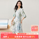 尚都比拉[100%桑蠶絲]夏季短袖真絲連衣裙女V領(lǐng)高級(jí)感氣質(zhì)印花裙