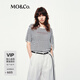 MO&Co.針織衫2025夏新品竹節(jié)肌理感輕薄寬松標(biāo)語印花短袖T恤MBE2SWTT01 藍(lán)白條色 S /160
