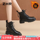 ZHR馬丁靴女秋冬復(fù)古厚底女靴英倫風(fēng)系帶加絨短靴子女 EH96A 黑色 37