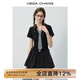 VEGA CHANG黑色連衣裙女2025新款夏學(xué)院風(fēng)格紋領(lǐng)帶收腰顯瘦小黑裙 優(yōu)雅黑 M