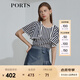 PORTS寶姿 商場(chǎng)同款新品女裝條紋荷葉邊短袖襯衫SL8B006KFB024 丈青白條紋 M (6)