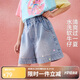 ASK JUNIOR【燙鉆】兒童褲子25夏季中大童牛仔短褲女童直筒褲透氣親膚中褲