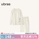 ubras半邊絨家居服情侶加絨加厚睡衣女加厚保暖睡衣套裝 豆乳白色-男款 XL