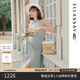 歌力思（ELLASSAY）【博主同款】25夏季新款棉抽褶不規(guī)則條紋修身顯瘦無(wú)袖連衣裙女 綠條紋 S