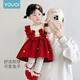 優(yōu)奇女童紅色毛衣連衣裙冬季2025秋裝針織嬰兒洋氣長(cháng)袖寶寶禮服公主裙萌萌小兔子90