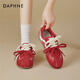 達芙妮紅色加絨德訓鞋女2025新款秋季超火百搭平底芭蕾婚鞋休閑運動(dòng)鞋