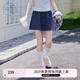 紫涵（ZIHAN）紫涵條紋拼接牛仔a字短裙女2025秋季新款系繩松緊高腰藏青半身裙 藏青 XS