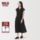無印良品（MUJI） 女式強(qiáng)捻法國袖連衣裙女裝裙子長裙25年夏季連身裙 BC2LMC5S 黑色 M (160/84A)