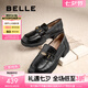 百麗（Belle）七夕禮物元寶樂福鞋女25秋新英倫粗跟小皮鞋單鞋D2S1DCA5預(yù)售 黑色-寬版 38 (240mm)
