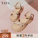 他她（TATA）涼鞋女鞋2025夏季新款休閑厚底法式氣質(zhì)時裝涼鞋女 杏色 36