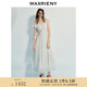 MAXRIENY法式浪漫感撞色黑白波點v領(lǐng)連衣裙女精致復(fù)古感氣質(zhì)長裙 米白 M