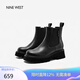 NINE WEST/玖熙英倫中跟煙筒靴拼接增高瘦瘦靴 NG314008CK黑色38