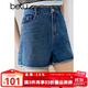 百圖betu女裝夏季新款牛仔褲高腰毛邊牛仔顯瘦A字短褲女2404T72 牛仔色 L