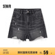 森馬（Semir）牛仔褲女寬松美式熱褲酷颯風(fēng)夏街頭毛邊短褲復(fù)古辣妹103324122010