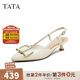 他她（TATA）法式氣質(zhì)高跟涼鞋女尖頭羊皮包頭涼鞋2025秋新款UMS03BH5 米白 36