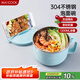美廚（maxcook）304不銹鋼泡面碗 學(xué)生飯盒餐杯泡面杯1200ML 帶蓋 藍(lán)色MCWA109