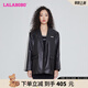 LALABOBO時(shí)尚潮流暗黑機(jī)車(chē)休閑外套寬松高級(jí)感男女夾克上衣LBCC-WSPW12 黑色 M