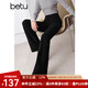 百圖betu女裝冬季新款休閑褲高腰百搭顯瘦絨底微喇褲褲子2410T82 黑色 L