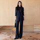 高級感西裝套裝女秋裝職業(yè)裝職場(chǎng)正裝商務(wù)通勤西服外套闊腿褲工裝 藏青色長(cháng)袖西裝+闊腿褲 M （建議100-110斤）