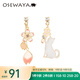 osewaya耳夾無(wú)耳洞日系甜美和風(fēng)清新超仙唯美氣質(zhì)貓咪櫻花不對稱(chēng)女耳飾 金色耳釘