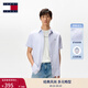 TOMMY JEANS【棉麻混紡】25春夏新款男裝商務(wù)休閑細條紋短袖襯衫外套 淺藍白條紋0A8 M