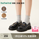 熱風(fēng)（Hotwind）商場同款經(jīng)典學(xué)院風(fēng)樂福鞋女厚底增高小皮鞋25年春季女鞋休閑鞋 01黑色 牛頭層皮革 37 235mm