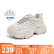 駱駝（CAMEL）老爹鞋女網(wǎng)布皮面拼接雙系帶厚底休閑鞋 L23S703108W 杏色透網(wǎng) 38