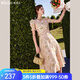 Olrain歐芮兒短袖碎花連衣裙女收腰顯瘦法式氣質(zhì)a字大擺裙度假沙灘裙子 花色 L 165/88A