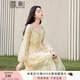 香影碎花雪紡連衣裙女長(zhǎng)袖2025秋季新款超好看收腰低圓領(lǐng)打攬裙子 果綠 L