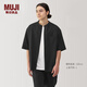 無(wú)印良品（MUJI） 男式  易干 立領(lǐng) 五分袖襯衫 男士襯衣  AC4ASA4A 黑色 M （170/92A）