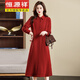恒源祥針織100%純羊毛連衣裙女秋冬新款翻領(lǐng)寬松紅色加厚大碼毛衣長(cháng)裙子 紅色 5XL 160-170斤