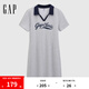Gap女裝2025夏季新款印花logo微收腰撞色polo領(lǐng)短袖連衣裙764905 淺灰 XL (175/92A) 亞洲尺碼