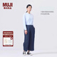 無印良品（MUJI）女式棉漢麻牛仔寬版褲女款褲子長褲25年夏季女裝丹寧回潮BE1X0A5S 深藏青色 L （165/70A）