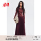 H&M女裝T恤莫代爾混紡顯瘦打底衫長(cháng)袖內搭上衣0999727 酒紅色 L 170/104