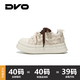 DVO8CM隱形內增高鞋男款春季黑色蕾絲雙鞋帶帆布透氣休閑厚底板鞋女 米色 35 女碼