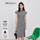 MO&Co.條紋不對稱連衣裙飛袖立裁開叉鏤空連衣裙女摩安珂 黑白條色-第2批 XS 155
