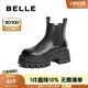 百麗（Belle）時尚復古切爾西靴女增高厚底短靴B2390DD4預(yù)售 黑色 38 (240mm)