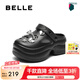 百麗（Belle）兩穿洞洞鞋女2025夏新厚底增高可外穿包頭拖鞋B2648BT5 黑色 37-38 (240mm)
