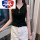 法英莎（FAYINGSHA）冰絲小吊帶無(wú)袖背心女夏外穿內搭寬松韓版短款v領(lǐng)針織打底衫上衣 黑色 背心【單件裝】 XL 建議【121-130斤】