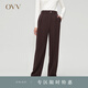 OVV2023秋冬新款女裝日本進(jìn)口三醋酸不對稱(chēng)門(mén)襟直筒休閑褲 深棕（凈色）C2 XL