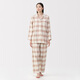 無(wú)印良品（MUJI）女式無(wú)側縫法蘭絨睡衣女士家居服女款純棉25年秋季套裝 女裝 粉紅色格紋 M （上裝160/84A 下裝160/66A）