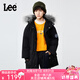 Lee兒童大毛領(lǐng)羽絨服冬季保暖加厚中大童男女童裝中長(cháng)款工裝外套 黑色 165 cm