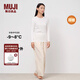 無(wú)印良品（MUJI）女式棉厚款圓領(lǐng)長(cháng)袖T恤上衣打底衫女款內搭冬季保暖秋衣 FCD14C4A 米白色 L 165/88A