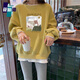 莜仙格韓版ins衛衣女加絨2025秋冬新款長(cháng)袖寬松原宿風(fēng)印花圓領(lǐng)外套潮流 .黃色-B290#油畫(huà) L 建議 100-115斤