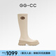 GG-CC【戀綜女主】冬季新款時(shí)尚厚底彈力靴顯瘦高筒長(cháng)靴女靴G24Y3506 米白色 36