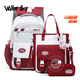 Walker Shop初中生書(shū)包品牌高中生女生高顏值輕便減負護脊小學(xué)生雙肩包大容量 紅色【書(shū)包+補習袋+筆袋】